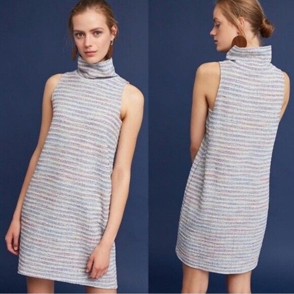 Anthropologie AKEMI + KIN Mock Neck Multicolor Stripe Sleeveless Shift Dress L - Picture 1 of 9